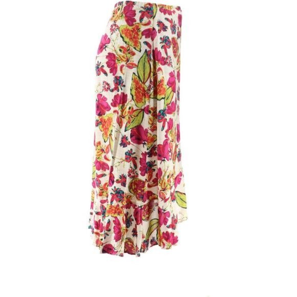 NWT DG2 BY DIANE GILMAN FAUX WRAP RUFFLE PRINTED SKIRT CREAM MEDIUM - Picture 4 of 10